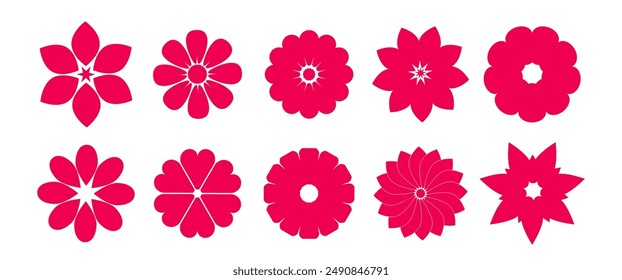 Red Flower Vector Icons, Floral Graphic elements for decoration.