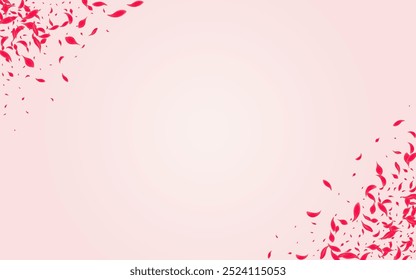 rote Blume, Vektor rosafarbener Hintergrund. Fliegendes Sakura-Banner. Carmine Rose Fly Pattern. Ruby Falling Blossom Frame.