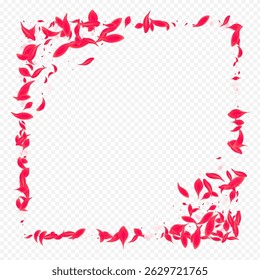 Red Flower Vector Transparent Background. Falling Lotus Wallpaper. Pink Cherry Fall Texture. Delicate Japanese Sakura Banner.