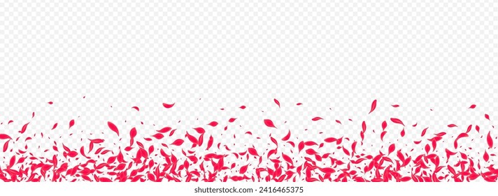 Red Flower Vector Transparent Panoramic Background. Summer Lotus Design. Delicate Peach Falling Poster. Beautiful Japan Blossom Cover.