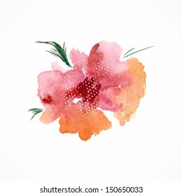 Red flower. Watercolor floral illustration. Floral decorative element. Vector floral background.