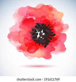 red flower, watercolor painting