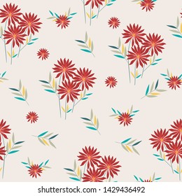 Red flower and yellow leaves seamless pattern