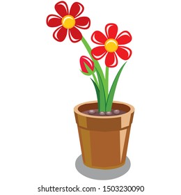 Red Flowering Plant - Cartoon Vector Image