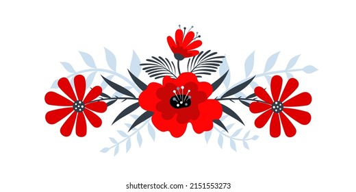 Flores rojas, hermosa viñeta. Vector aislado en fondo blanco
