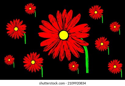 red flowers in bloom, vector background