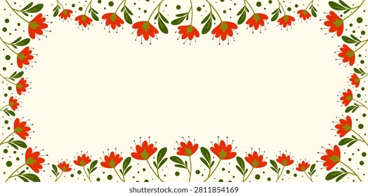 Red Flowers Border Frame Blank Business Card