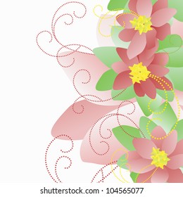red flowers border with green leaves white background vector