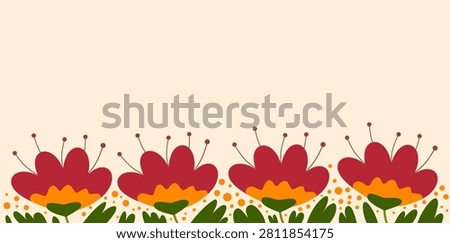 Red Flowers Bottom Border Blank Business Card Design