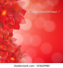 Tarjeta De Flores Rojas Con Bokeh Rojo, Con Malla Gradiente, Ilustración Vectorial