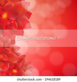 Red Flowers Card With Bokeh, With Gradient Mesh, Vector Illustration