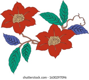 red flowers in chinoiserie or Japonism  style for wallpaper