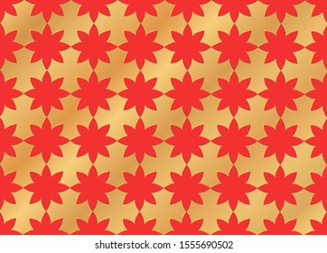 Red flowers embossed on a gold background.