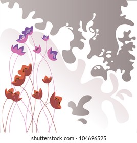 The red flowers of the field in the Milky white background