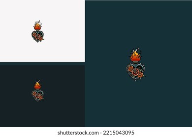 red flowers and flames vector illustration design