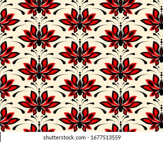 Рattern with red flowers in folk style