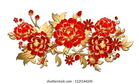 Red flowers with golden leaves