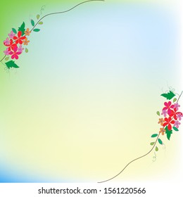 Red flowers green leaves pattern wallpaper background frame design.Vector illustration.
