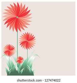 Red flowers with green leaves. Vector illustration.