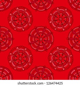 Red flowers are hand-drawn. Vector seamless background.