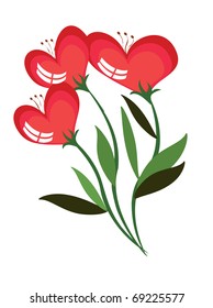 Red flowers hearts, isolated over white