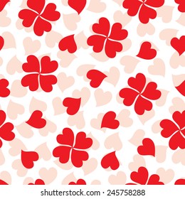 Red flowers and hearts seamless pattern. Love. Valentine's Day background. 
