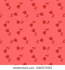 Flores rojas aisladas de fondo rojo. Ilustración vectorial de patrón sin costura dibujada a mano.