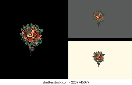 red flowers and king cobra vector artwork design