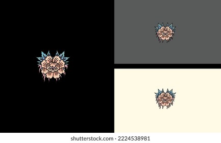 red flowers with leaf vector illustration tattoo design