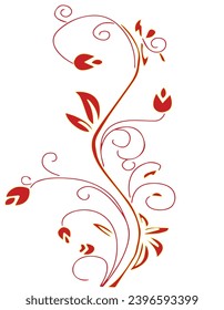 Red flowers and red leaves on a red stem. The floral motif is on a white background
