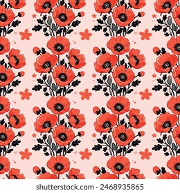 Rote Blüten mit Blättern Nahtlose Vektorgrafik Muster Design
