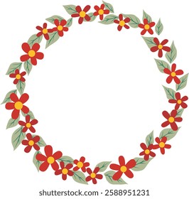 Red flowers and leaves wreath illustration for decoration on romance, wedding, luxury event and Valentine festival.