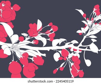 red flowers line art illustration