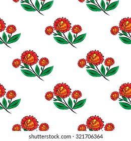 Red flowers natural seamless vector background. Nature summer autumn