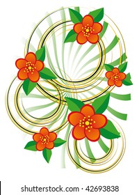 Red flowers on an abstract background. Vector illustration