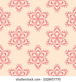 Red flowers on beige background. Ornamental seamless pattern for textile and wallpapers