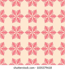 Red flowers on beige background. Ornamental seamless pattern for textile and wallpapers