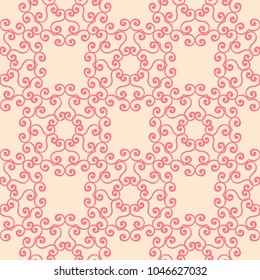 Red flowers on beige background. Ornamental seamless pattern for textile and wallpapers