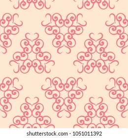 Red flowers on beige background. Ornamental seamless pattern for textile and wallpapers