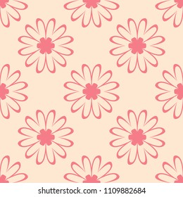 Red flowers on beige background. Ornamental seamless pattern for textile and wallpapers