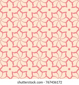 Red flowers on beige background. Ornamental seamless pattern for textile and wallpapers