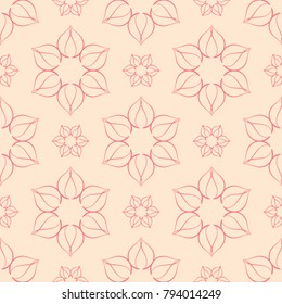 Red flowers on beige background. Ornamental seamless pattern for textile and wallpapers