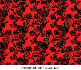 Red flowers on black background. Super red floral pattern of tropical hibiscus flowers on a dark