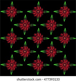 red flowers on a black background, pattern, background