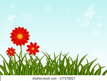 Red flowers on blue background