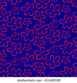 Red flowers on a blue background, seamless pattern