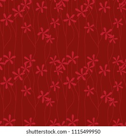 Red flowers on a dark red background. Seamless pattern.