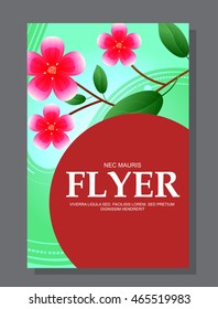 Red flowers on a flyer. Can be used as greeting cards or wedding invitation. Vector illustration
