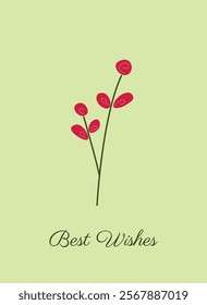 Red flowers on green background. Spring floral template. Frame for invitation or greeting card with best wishes. 