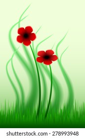 Red flowers on a green background